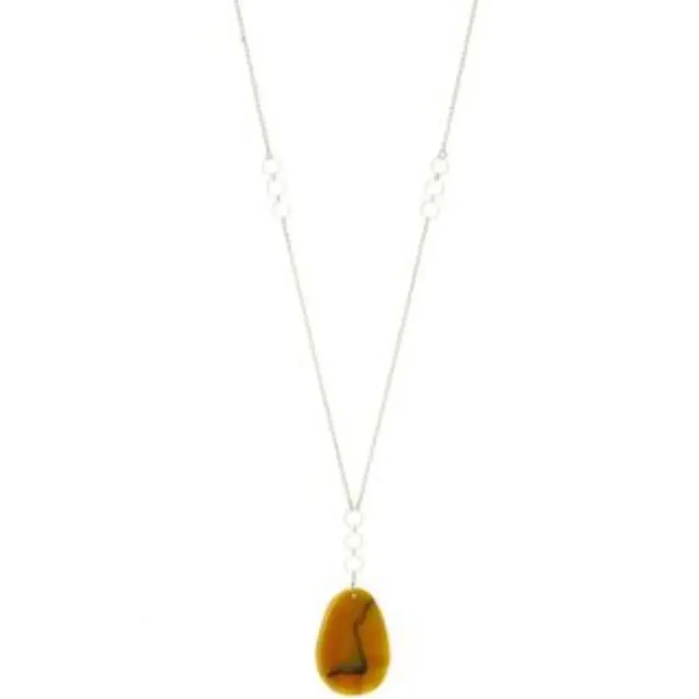 Brennan Natural Stone Opera Length Pendant Necklace Brown Gold